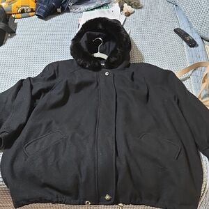 Donnybrook Black Coat with Fur Trim On Hood, 3x